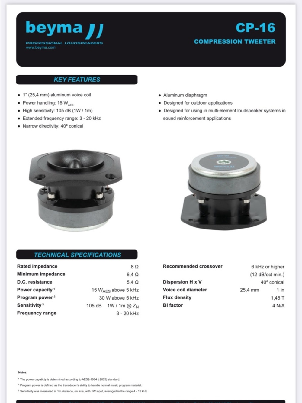 Beyma CP-16 Compression Tweeter - Black (Brand new)